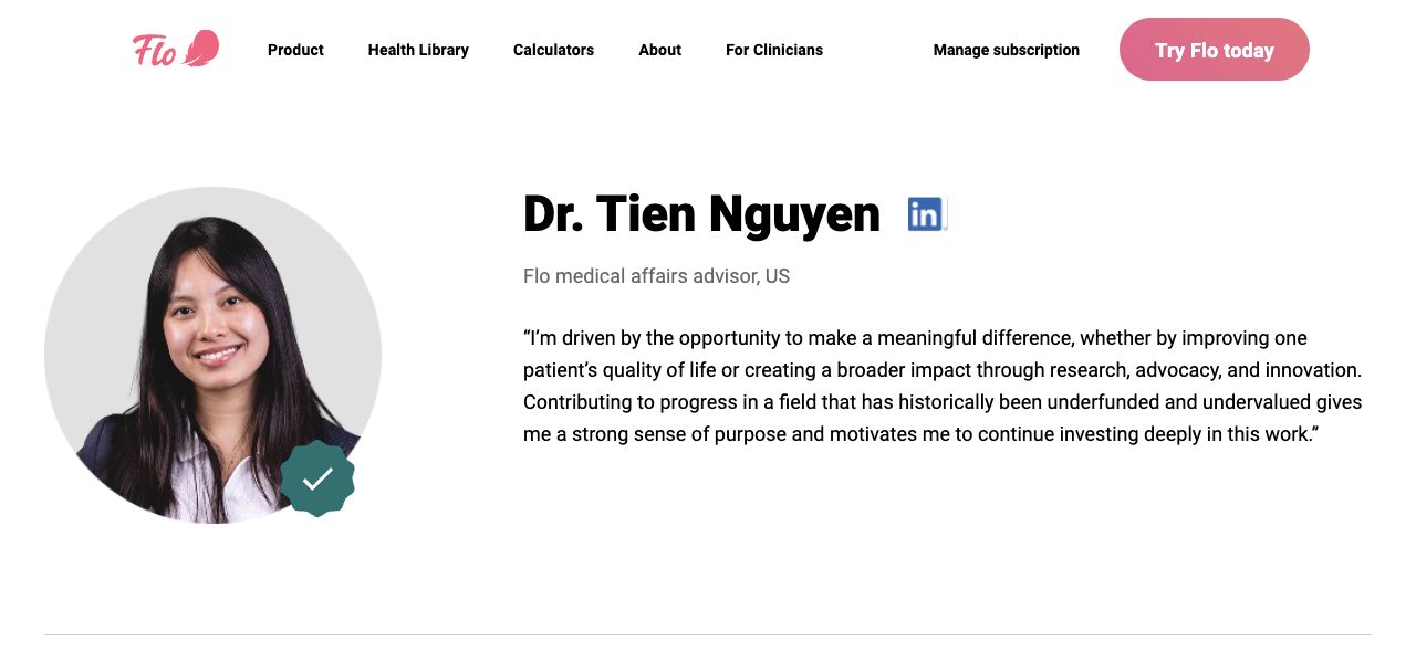 Preview of Dr. Tien Nguyen’s Flo Health profile